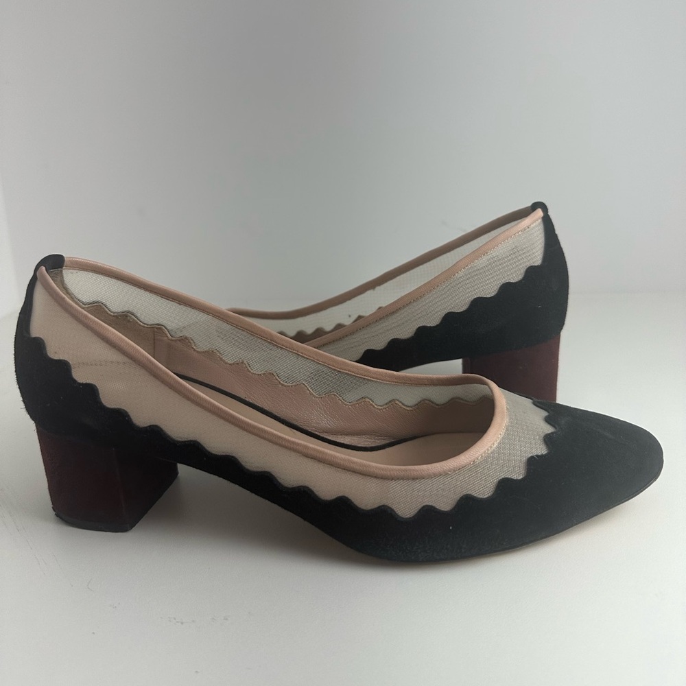 Chloe Black and Cream Suede Lauren Pumps Heels in 39 - EUC